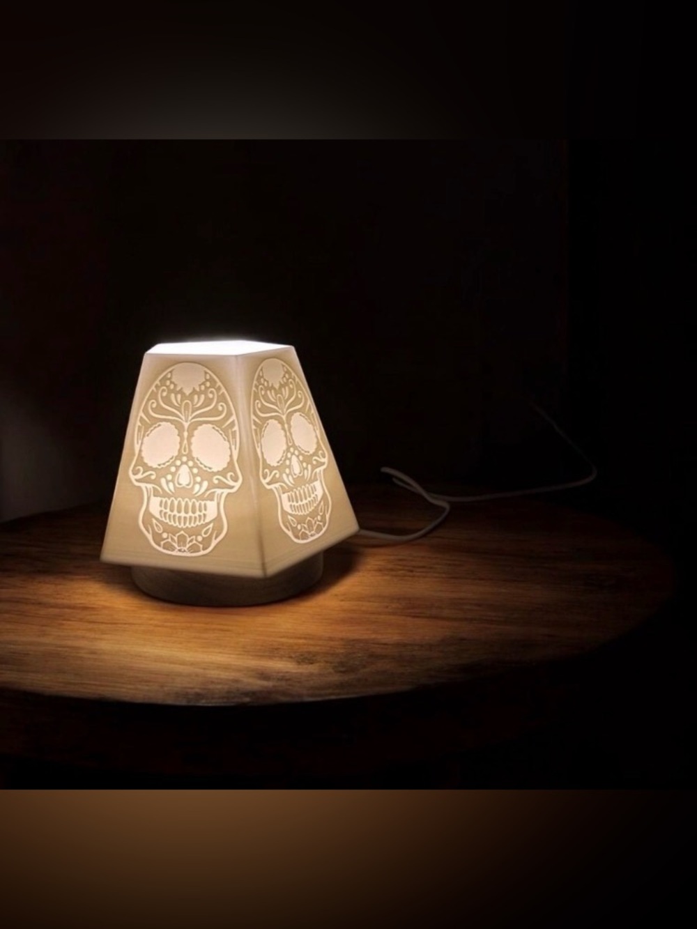 White Sugar Skull Ambient Night Light - 3D Printed